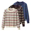 Cárdigan de Punto Rayado Retro Color-Block para Mujer, Estilo Coreano, Nuevo Otoño/Invierno, Casual, Adelgazante, Elegante, Versátil Suéter