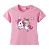 Roupas infantis de desenho animado de unicórnio, nova camiseta de algodão de manga curta para primavera, blusa de algodão para bebês, fornecimento de fábrica