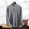 Suéter Masculino de Cashmere Grosso para Outono e Inverno, Cor Sólida, Montanha, Zíper, Gola Alta Meia, Malha de Lã, Camiseta Base de Manga Longa