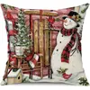 Juego de Fundas de Almohada Transfronterizas para Navidad Europea y Americana, Funda para Cojín de Sofá de Sala de Estar, Funda para Almohada de Cintura con Reno Papá Noel Árbol, Suministro de Fábrica