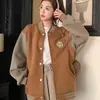 Jaqueta de Baseball Americana para Mulheres 2025 Outono Nova Cor Color Block Solta Casual Redutora de Idade Versátil Top Ins Tendência Mulheres