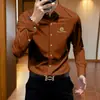 Camisa de alta qualidade 26 nova, estilosa e descolada, resistente a rugas para homens, elástica, slim fit, bordada, casual, de manga comprida
