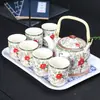 Conjunto de Chá Grande Bule Conjunto para Casa Hotel Restaurante Cerâmica Retro Azul e Branco Bule Xícara de Chá Conjunto Completo com Bandeja