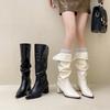 Botas Largas de Estilo Vintage para Mujer, Puntiagudas, Fruncidas y Tachonadas, Nuevas de Moda Versátiles para Otoño/Invierno 2025, Botas de Monta