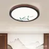 [Transfronterizo] Estilo Canción Madera de Nogal Negro Estética Nuevo Estilo Chino Hoja de Bambú Lámpara de Techo Dormitorio Lámpara de Techo Estudio Redondo Comedor Luz