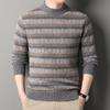 Suéter de lana a rayas de alta calidad, jersey de cuello redondo para hombre, camisa básica de manga larga para otoño e invierno, suéter de punto informal para hombre de mediana edad.