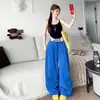 Calça Wide Leg Azul Klein para Mulheres, Novo Estilo Verão 2026, Calça Reta Petite, Calça de Trabalho Solta de Cintura Alta Estilo Americano