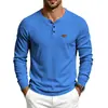 Camisa Henley de Punto Waffle para Hombre 2026 Manga Larga Color Sólido Manga Ranglán Tapeta de 3 Botones Top Casual
