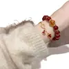 Pulseira de Ágata Vermelha Natural para Mulheres em Seu Ano Zodiacal, Acessório Estilo Designer com Cristal Torre Amarelo e Contas de Cristal Vermelho para Boa Sorte