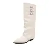 Botas de Cano Alto Elegantes com Fivela Invisível para Aumentar a Altura das Pernas das Calças Outono Inverno 2026 Camurça Salto Médio Robusto Bico Fino Calçar Botas Altas Femininas