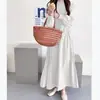 Vestido coreano chic, elegante y suave de cuello redondo, con pliegues irregulares en la cintura, entallado, de longitud media, por encima de la rodilla para mujer, 2026