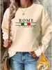 Suéter Feminino Casual Outono e Inverno Moda Solto Xadrez Quente Estampa de Padrão Romano Gola Redonda Manga Longa