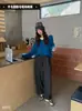 Pantalones casuales de lana de acetato con estampado de carambola de nueve puntos para mujer, estilo coreano otoño/invierno 2026, engrosados, dobladillo enrollado, cintura alta, caída, pantalones de abuela, nuevos