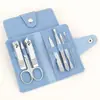 Tesoura de Unha de Aço Inoxidável Conjunto de 4 Peças Bolsa Dobrável Alicate de Manicure Cortador de Unha Tesoura de Unha Doméstica Ferramentas de Manicure