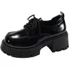 SapatosJK Uniforme Pequenos de Couro com Cadarço Bico Redondo Estilo Britânico Feminino 2026 Outono Novo Casuais com Solado Grosso Aumentadores de Altura Sapatos Individuais Femininos
