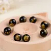 Ocho Santos Patronos con Relieve en Tres Caras Nube Auspiciosa Ágata Negra Natural Zodiaco Buda Nacimiento Texto Sánscrito Calcedonia Cuentas Sueltas