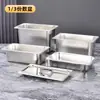 Caja de almacenamiento de acero inoxidable con tapa en stock, charola cuadrada para cafetería comercial, charola para servir buffet de comida rápida al por mayor