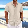 Camisas de Algodón y Lino para Hombre de Venta Caliente Transfronteriza en Amazon Europeo y Americano, Manga Corta, Casual, Holgadas, Transpirables, Jacquard