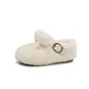Zapatos de felpa con orejas de conejo para niños, nuevo estilo de invierno 2026, zapatos de algodón para bebé tipo princesa de color liso, calzado cálido