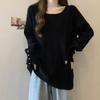 Talla extra Camiseta básica de cuello cuadrado con rayas de pit para mujer Tu nuevo top holgado, delgado, cálido de manga larga para otoño e invierno para mujer