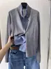 JAYT estilo dos piezas patchwork de lino, maduro y de lujo silencioso, cárdigan de cuello alto, abrigo de lana estilo antiguo francés