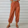 Directo de fábrica, en stock, pantalones cropped de color liso para mujer, con cordón y cintura elástica, estilo harén, disponibles en varios colores, pantalones casuales tipo linterna, envío directo disponible