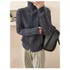 Cárdigan de Punto Grueso con Cuello Alto Estilo Old Money para Mujer, Suéter Grueso de Punto Trenzado Holgado de Manga Larga que Reduce la Edad, Prendas de Abrigo de Punto de Lana Pura