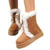 2026 Novo E-commerce Transfronteiriço Mais Veludo Cadarço Tamanho Grande Peludo Meia-panturrilha Sapatos de Algodão Feminino Inverno Quente Solado Grosso Botas de Neve