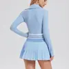 Traje Deportivo Estilo Europeo y Americano Manga Larga para Mujer Sensación de Segunda Piel Casual Camisa Polo Running Fitness Yoga Top Camiseta Conjunto de Dos Piezas