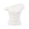 Venta al por mayor de Ropa para Mujer Transfronteriza Verano 2025 Nuevo Estilo Europeo y Americano Cuello Bardot Hombro Descubierto Color Sólido Manga Corta Camisetas Tops para Mujer