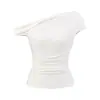 Elegante Camiseta de Manga Corta Ajustada con Nudo Retorcido en un Hombro y Manga Corta Volanteada Estilo Sal Ligero Hermana para Mujer, Nuevo Top Elegante de Manga Corta Asimétrico sin Hombros de Verano