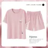 Pijama de Mujer Verano Algodón Puro Manga Corta Pantalones Cortos Delgado Estilo Coreano Mujer Media Manga Ropa de Casa Verano Casual Traje de Dos Piezas