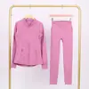Conjunto de jaqueta com gola alta e calça cropped da marca LULU DF, em estoque, entrega direta, justo, respirável, elástico, com zíper dourado