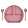 En Stock Vajilla Infantil Compartimentada Tazón de Silicona con Ventosa para Bebé Cuchara para Bebé Plato de Silicona con Popote Integrado