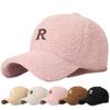 Chapéu Quente de Pelúcia com Letra R da Moda para Mulheres, Outono e Inverno, Moda Casual Ins, Boné de Beisebol Emagrecedor