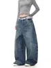 Jeans Retrô Americano para Homens e Mulheres, Marca Tendência Outono Cleanfit Solto Vintage Calças de Perna Larga Comprimento Total
