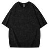 Camiseta de manga corta de algodón peinado batik de 260 g con hombros descubiertos y cuello redondo para hombre, estilo europeo, holgada, lavada y de media manga.