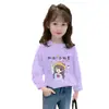 H2319 # Camiseta Infantil de Manga Longa, Nova Estampa de Desenho Animado, Roupa Básica de Algodão Puro para Primavera e Outono para Crianças Maiores, Moderna e na Moda para Meninas