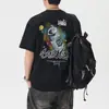 Camiseta Estampada Pesada de Manga Curta Estilo Americano Tendência 2026 para Homens, Verão Solta Gola Redonda Meia-Manga