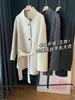 Preço para quem comprar cedo! Deslumbrante casaco de caxemira, Tencel e lã com gola alta e amarração, emagrecedor para outono e inverno 036