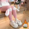 Leggings gruesos forrados de polar para niñas en invierno, pantalones largos de polar enteros lindos para bebés, nuevo estilo 2025 con orejas de conejo