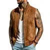 Chaqueta de ante para hombre con cuello mao, disponible en stock transfronterizo, chaleco cárdigan casual de color liso para hombre, primavera y otoño