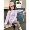 Camiseta de manga larga de algodón puro para niñas, nuevo estilo primavera y otoño, top casual holgado para niños mayores, elegante camiseta básica de cuello redondo para niñas