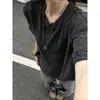 Camiseta Masculina de Verão Texturizada Retro Americana Marrom de Manga Curta Leve Respirável Cleanfit Casal Meia-Manga