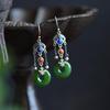 Aretes de Hebilla de la Paz de Jade Hetian con Borla de Plata S925 Rojo del Sur Elegantes Aretes para Mujer Joyería