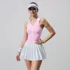 Vestido Deportivo de Yoga de Primavera y Otoño para Mujer con Cuello Polo, Sin Mangas, Espalda Descubierta con Bolsillo de Solapa, Pantalones Cortos Bottom para Mujer, Traje de Dos Piezas