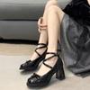 Diseño Nicho Tacón Grueso Correa Zapatos de Tacón Alto Primavera y Verano Nuevo Retro Francés Elegante Mary Jane Zapatos Pequeños de Cuero