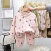 Conjunto de pijama infantil para outono e inverno, pijama com forro de fleece para meninos e meninas, moletom de fleece quente para meninos e meninas
