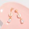 Pendientes de perlas de imitación hechos a mano con alambre de cobre y costura de concha de metal con personalidad creativa, pendientes femeninos al por mayor