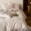 Juego de Ropa de Cama de Algodón Puro Teñido en Hilo Estilo Nórdico para Casas de Huéspedes y Hoteles, Juego de Cuatro Piezas, Funda Nórdica de Algodón Lavado, Sábana Plana, Sábana Ajustable, Estilo para Todas las Estaciones